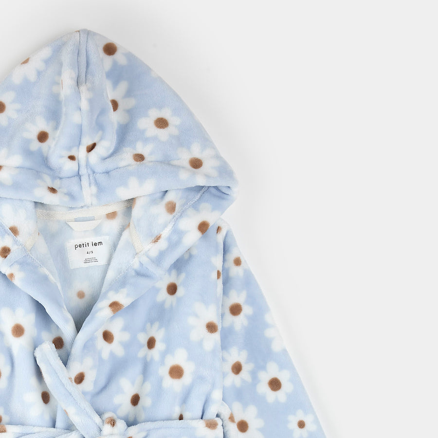 Petit Lem Daisy Print Light Blue Plush Robe