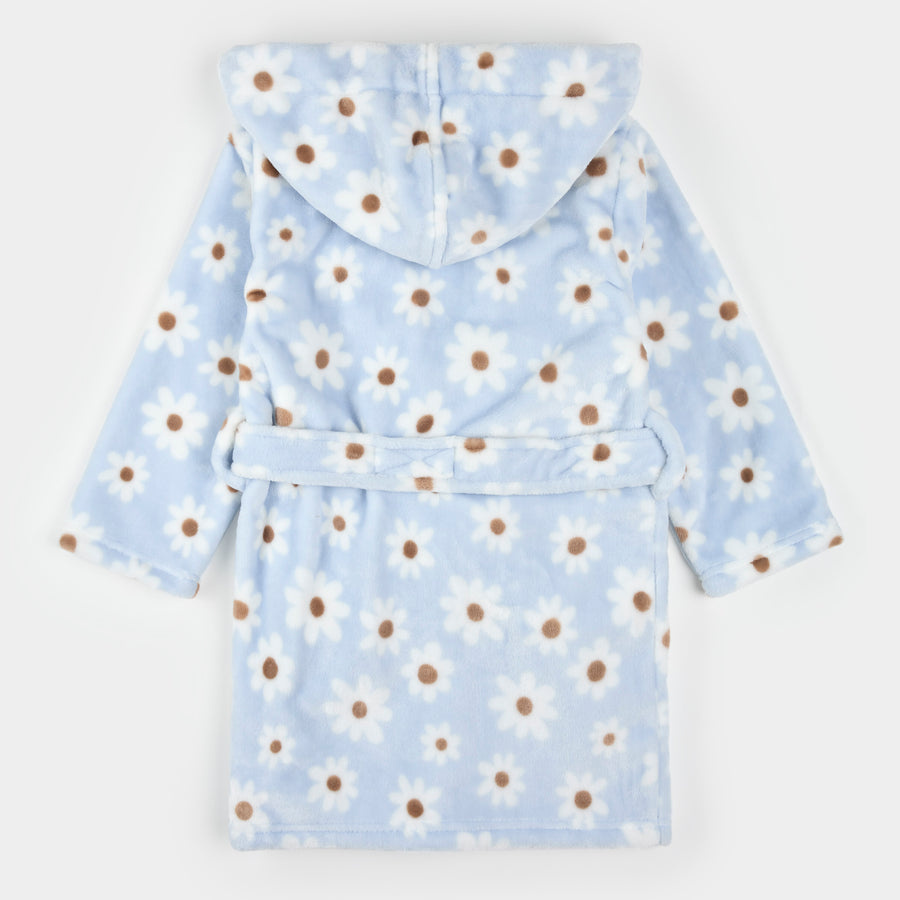 Petit Lem Daisy Print Light Blue Plush Robe