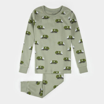 Petit Lem Ensemble pyjama vert automne à imprimé camion de recyclage