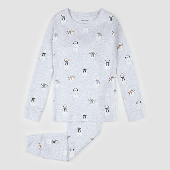 Petit Lem Ensemble pyjama gris chiné pâle à imprimé bonhomme de neige