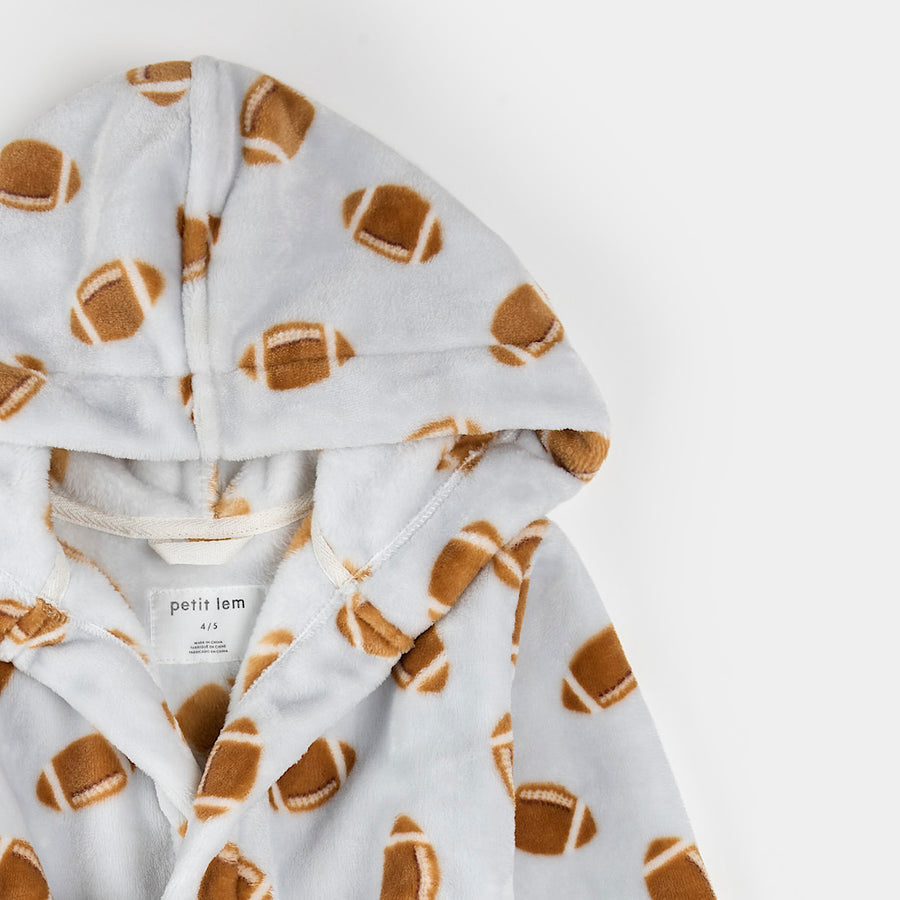 Petit Lem Football Print on Light Grey Plush Robe