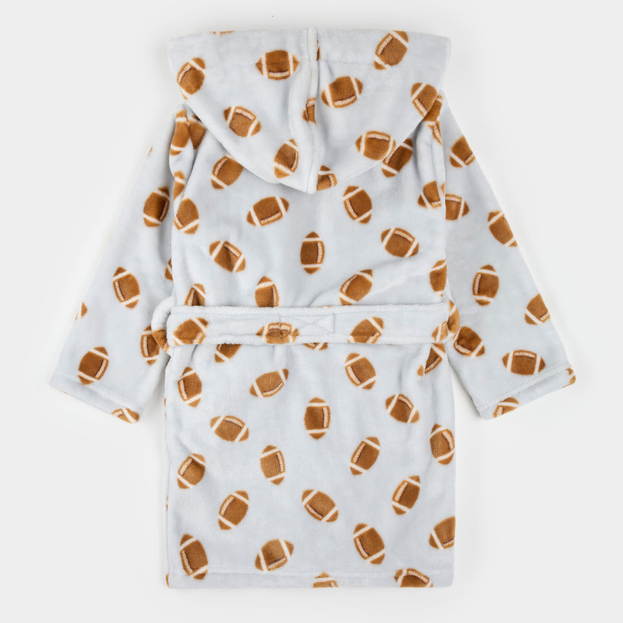 Petit Lem Football Print on Light Grey Plush Robe