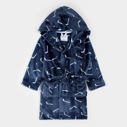 Petit Lem Hockey Sticks Print on Navy Blue Plush Robe