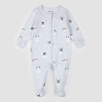 Petit Lem Snowman Print on Light Heather Grey Sleeper