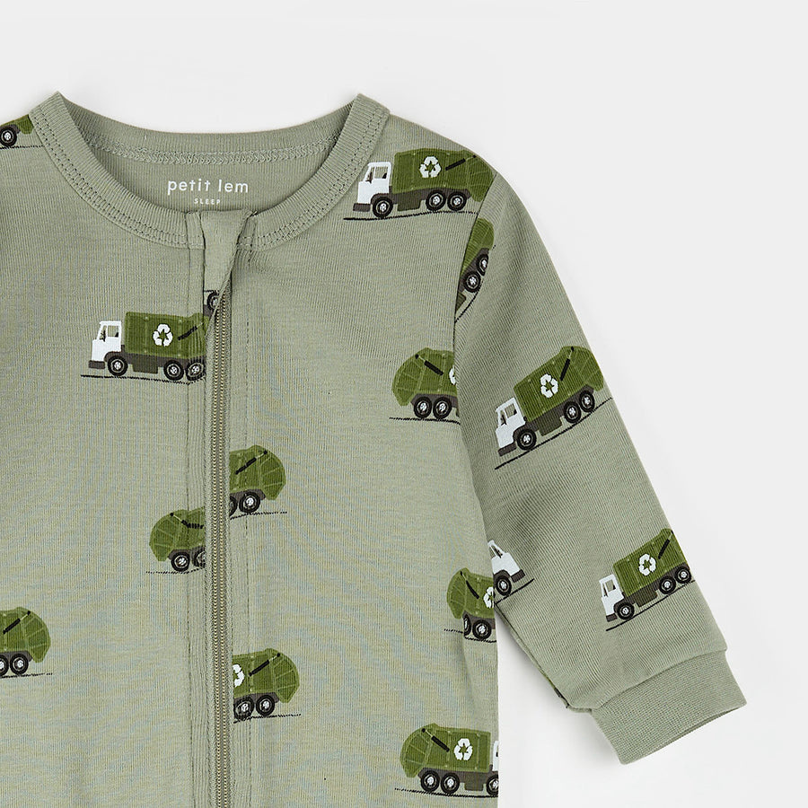 Petit Lem Dormeuse vert automne à imprimé camion de recyclage
