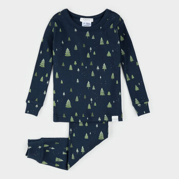 Petit Lem Trees Print on Navy Infant PJ Set