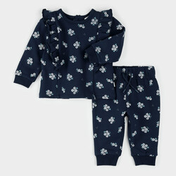 Petit Lem Floral Print on Blue Outfit Set