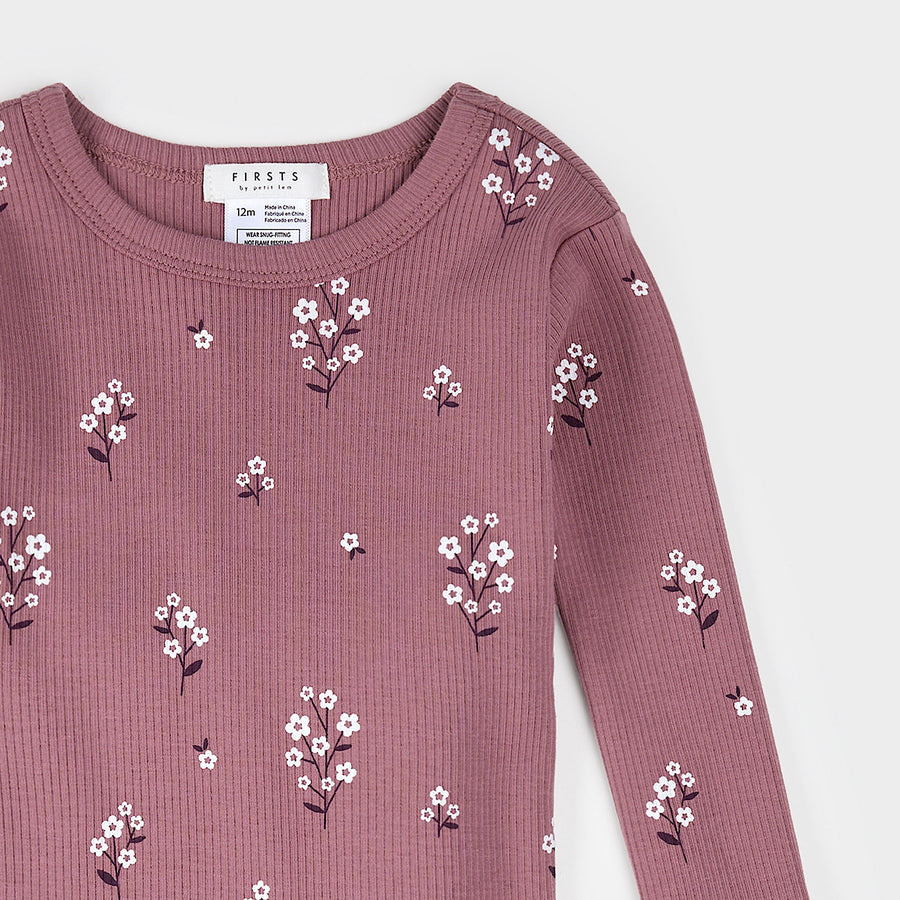 Petit Lem Ensemble pyjama mauve à imprimé fleurs blanches