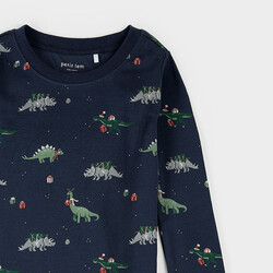 Petit Lem Holiday Dinosaur Print on Navy PJ Set