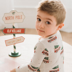 Petit Lem Festive Cars on Off-White PJ Set