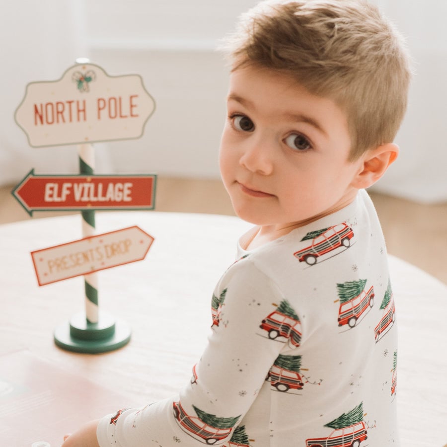 Petit Lem Festive Cars on Off-White PJ Set