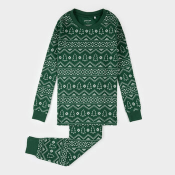 Petit Lem Ensemble pyjama vert foncé imprimé Fair Isle sapins des fêtes
