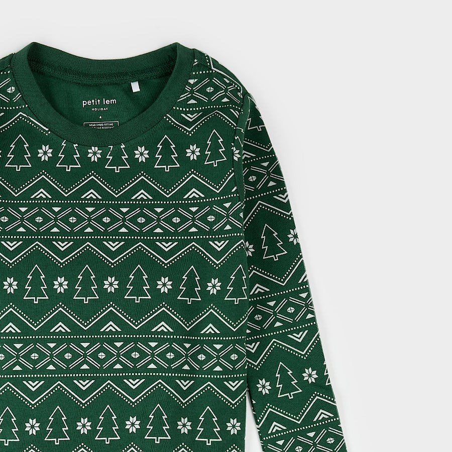 Petit Lem Ensemble pyjama vert foncé imprimé Fair Isle sapins des fêtes