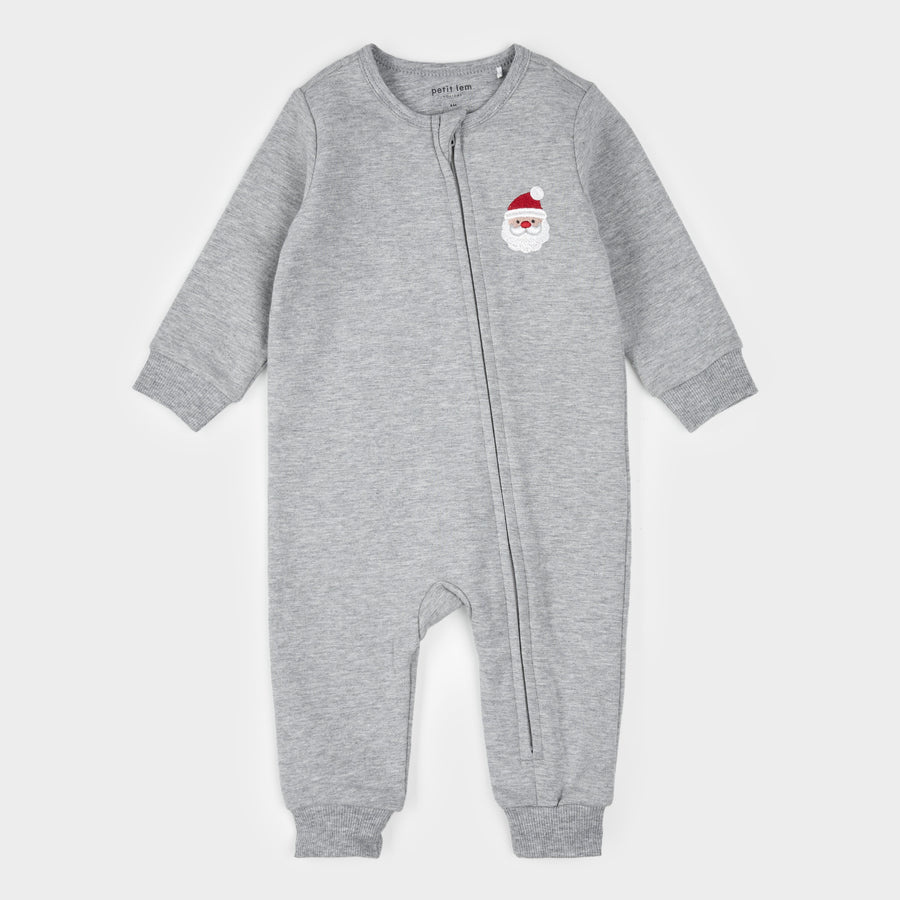 Petit Lem Santa Baby on Heather Grey Fleece Playsuit