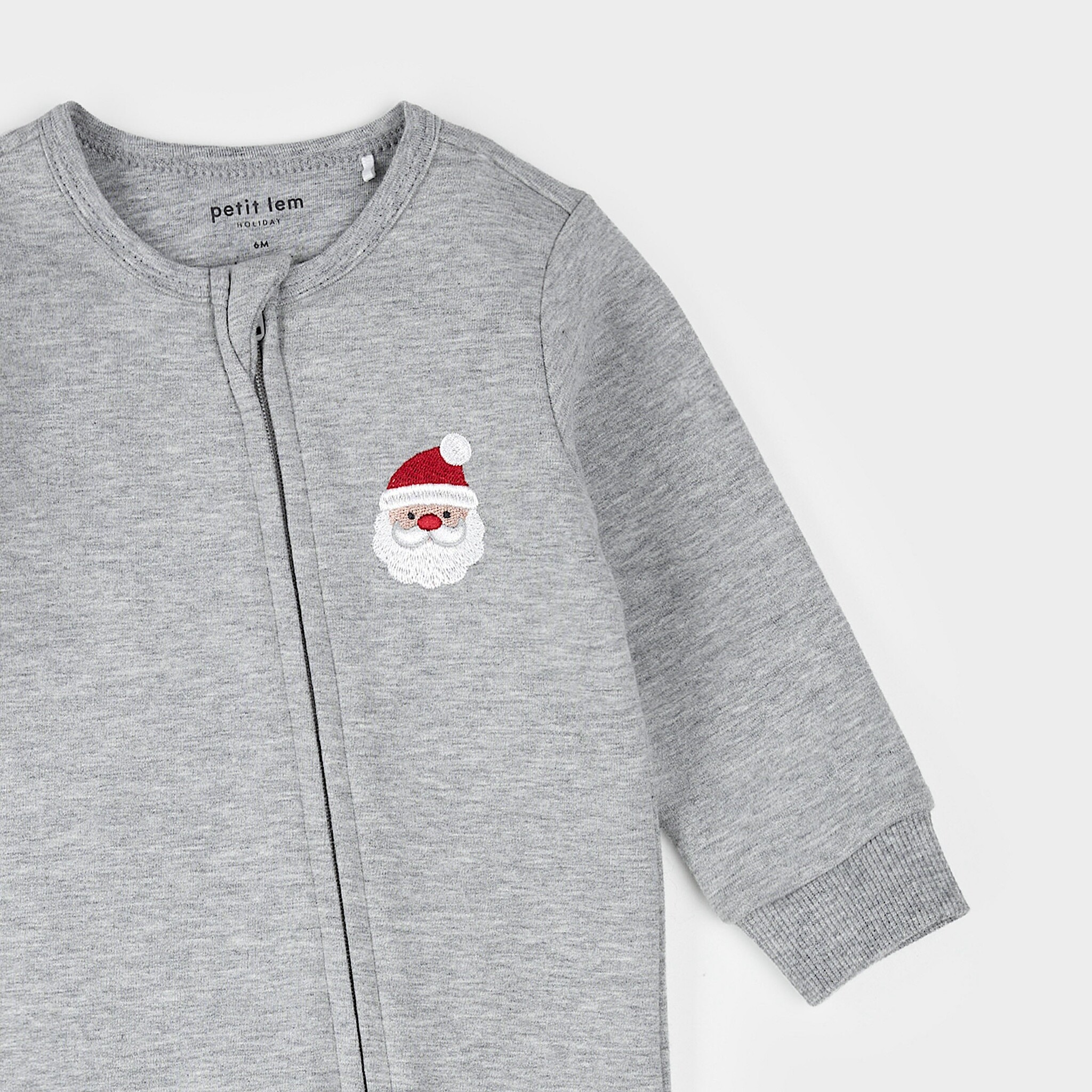 Petit Lem Santa Baby on Heather Grey Fleece Playsuit