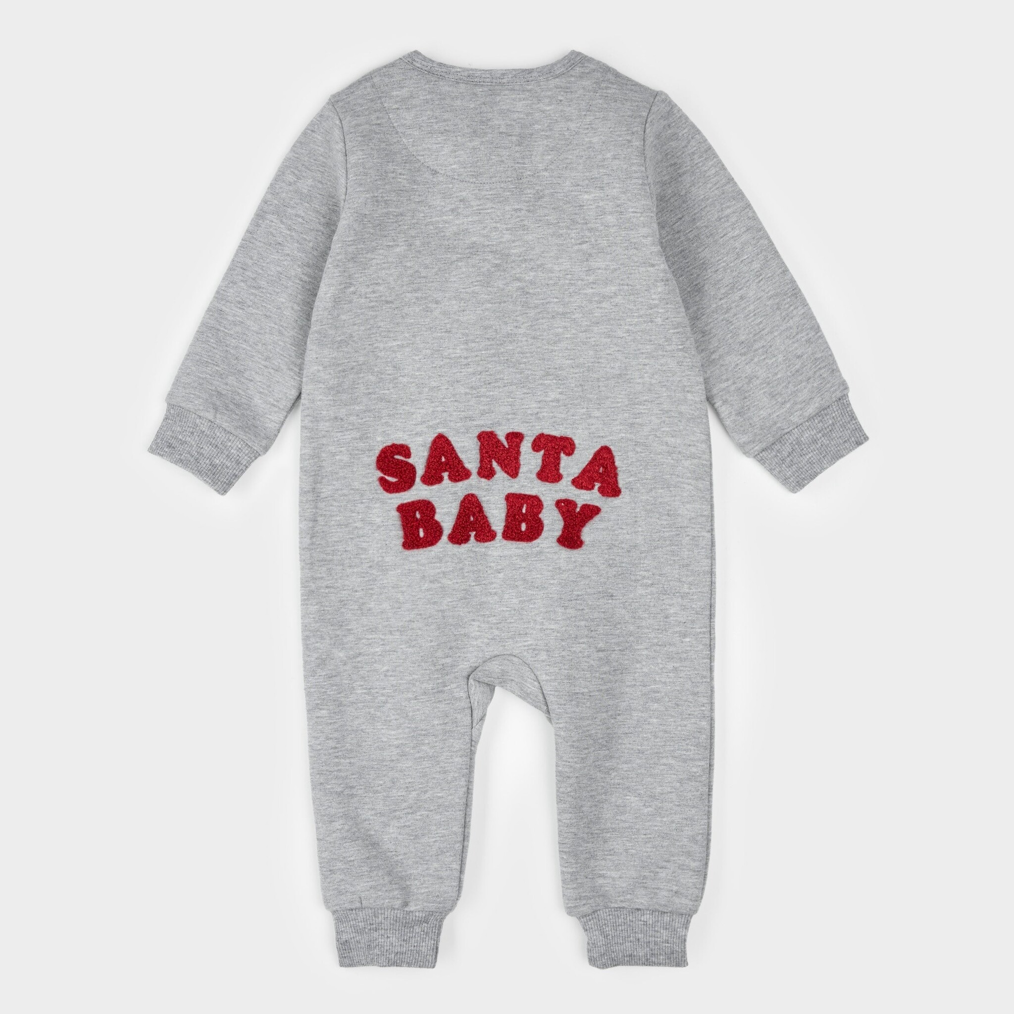 Petit Lem Santa Baby on Heather Grey Fleece Playsuit