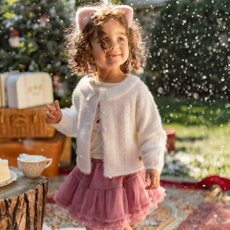 Souris Mini Cardigan blanc pelucheux