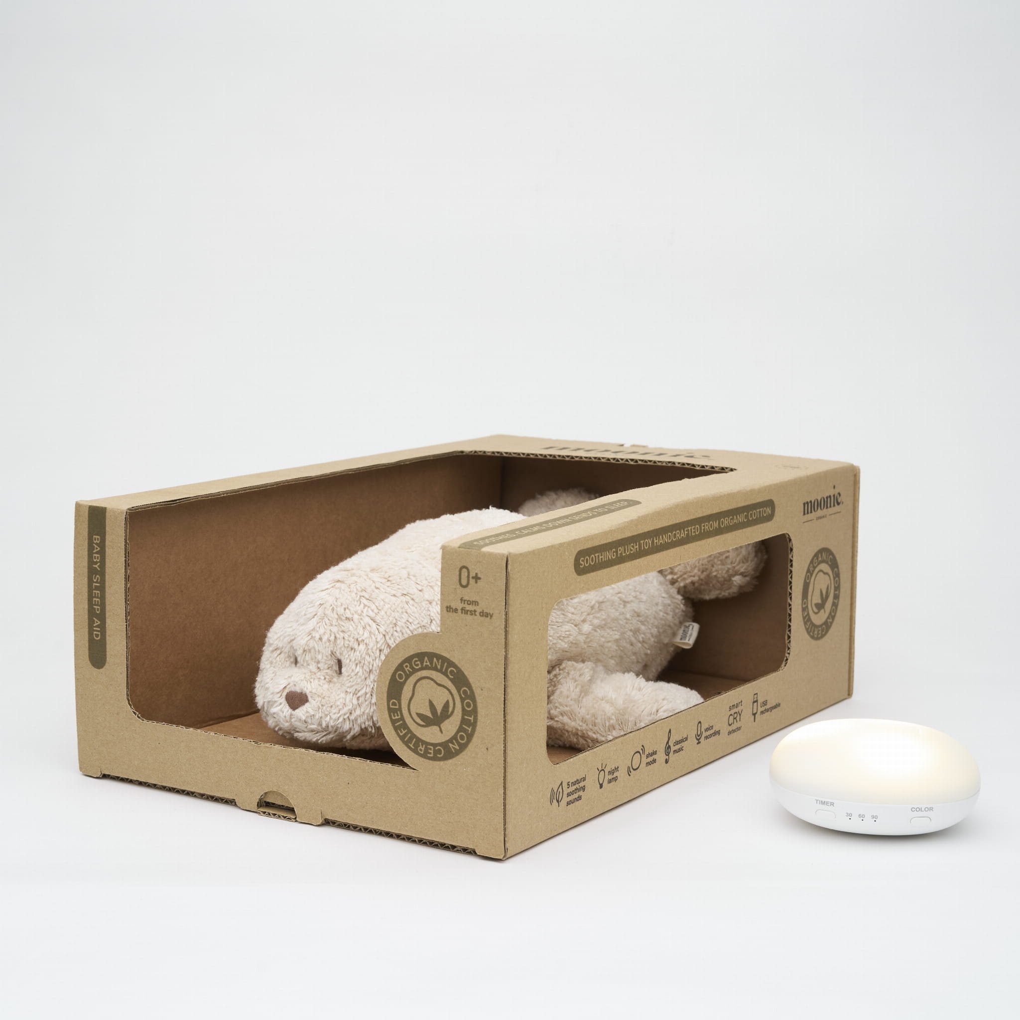 Moonie Peluche sonore et veilleuse 2.0 - Phoque Sand