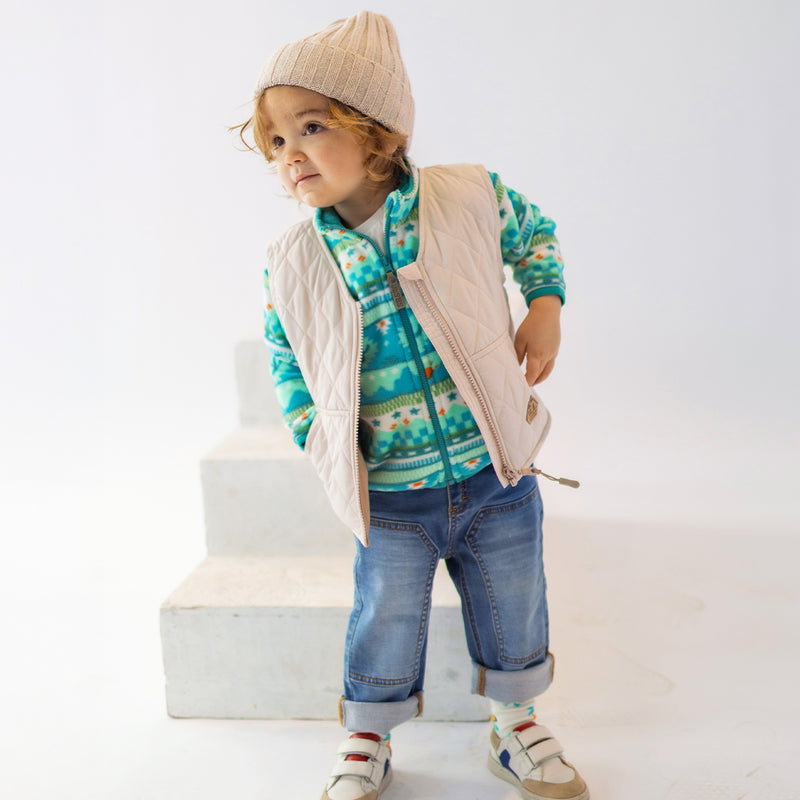 Souris Mini Turquoise patterned fleece jacket