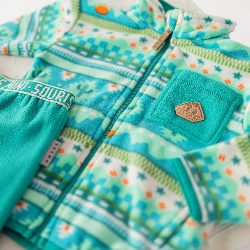 Souris Mini Turquoise patterned fleece jacket