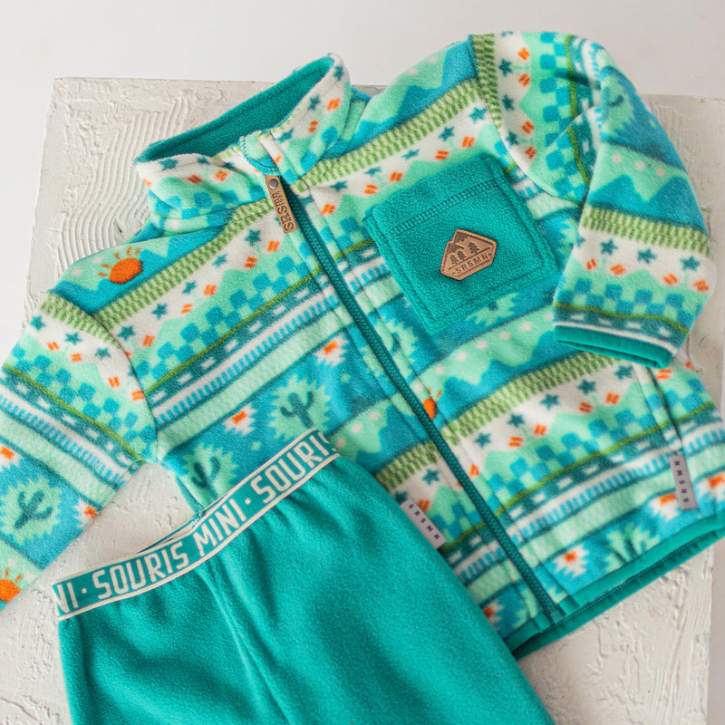 Souris Mini Turquoise patterned fleece jacket