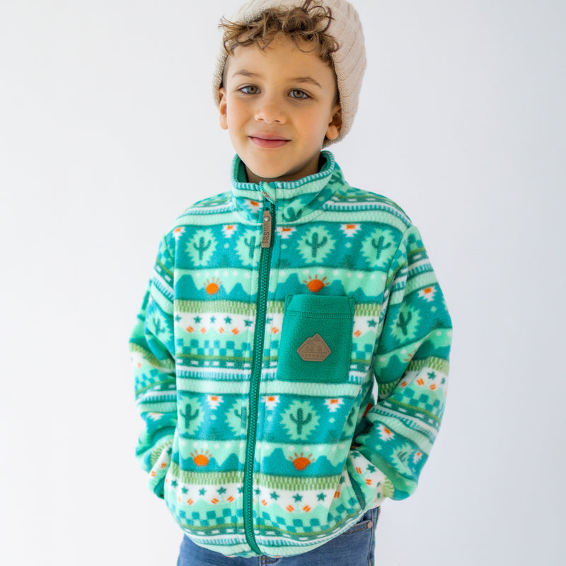 Souris Mini Turquoise patterned fleece jacket