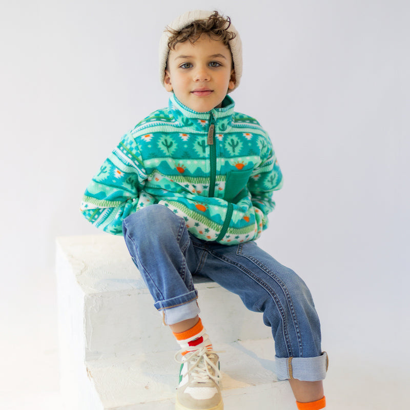 Souris Mini Turquoise patterned fleece jacket