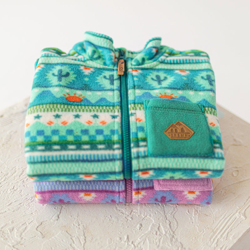 Souris Mini Turquoise patterned fleece jacket