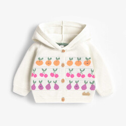 Souris Mini Cardigan crème en tricot avec motifs fruités