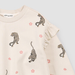 Miles the label Chandail à volants crème leopard avec fleurs