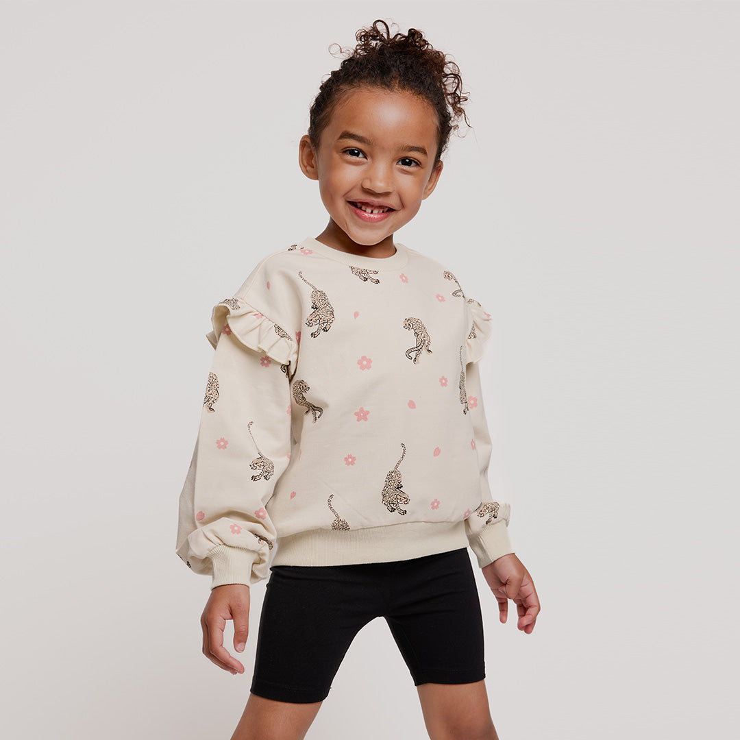 Miles the label Chandail à volants crème leopard avec fleurs