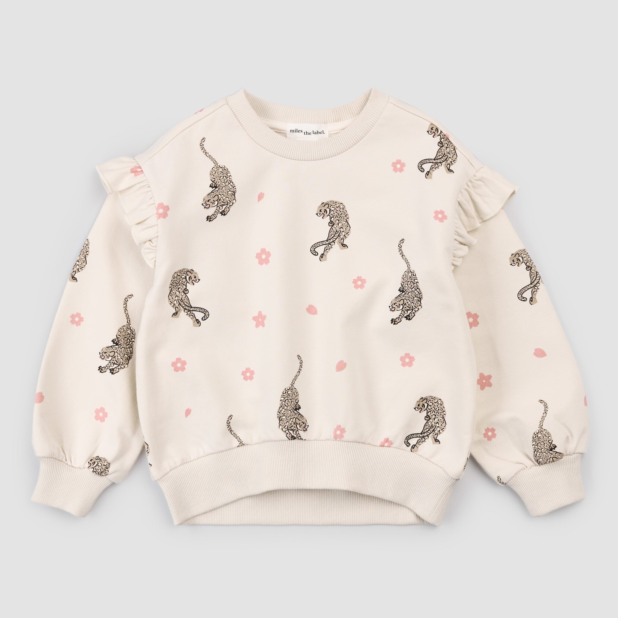 Miles the label Chandail à volants crème leopard avec fleurs