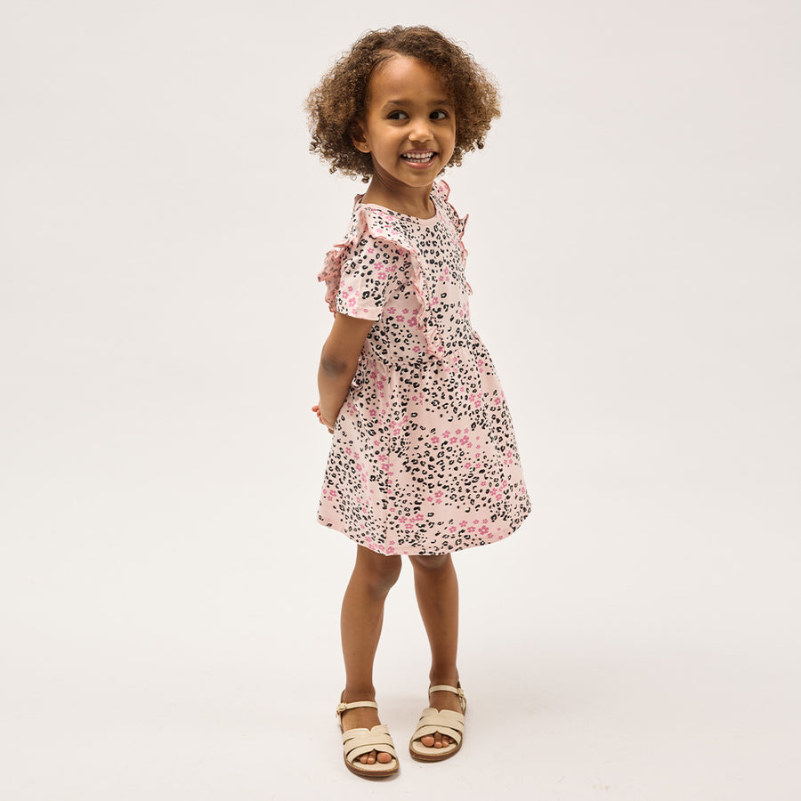 Miles the label Robe à volants rose imprimés de Leopard (2/5ans)