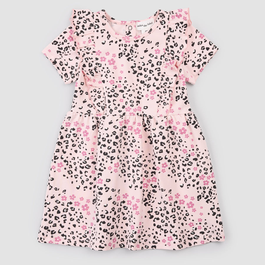 Miles the label Robe à volants rose imprimés de Leopard (2/5ans)