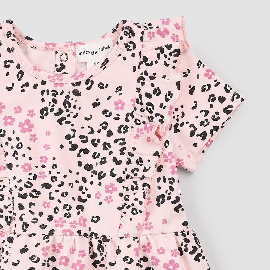 Miles the label Robe à volants rose imprimés de Leopard (2/5ans)