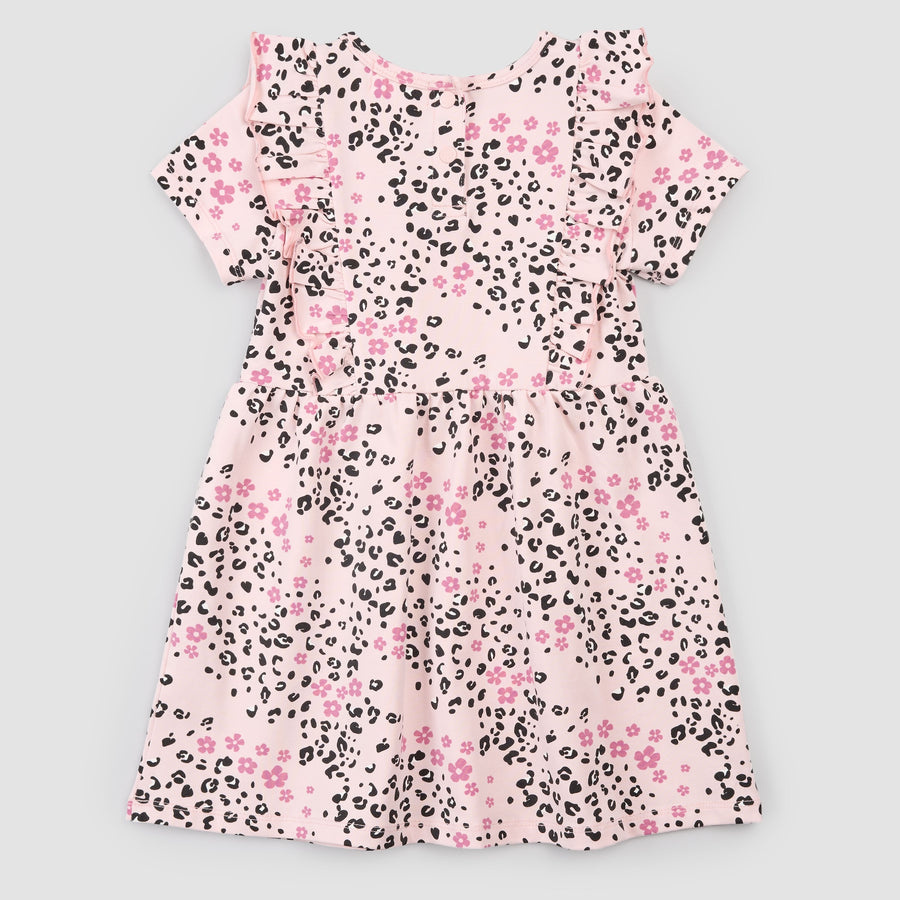 Miles the label Robe à volants rose imprimés de Leopard (2/5ans)