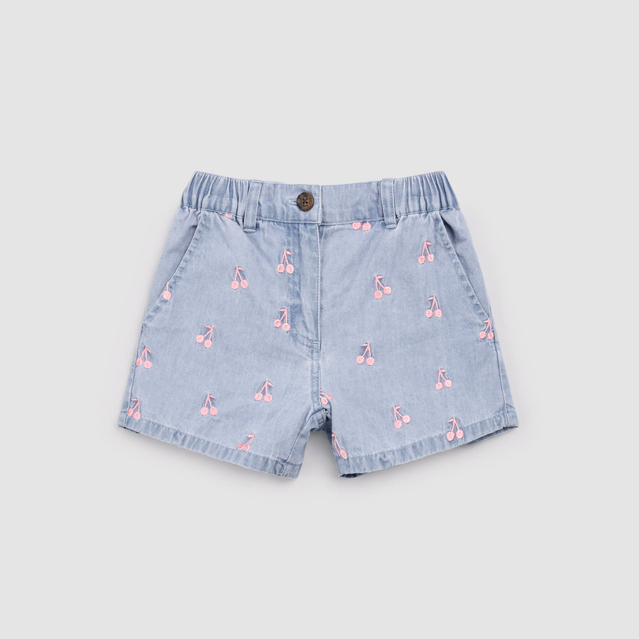 Miles the label Short en chambray avec broderie de cerises