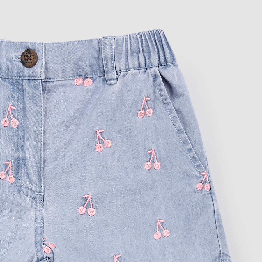 Miles the label Short en chambray avec broderie de cerises