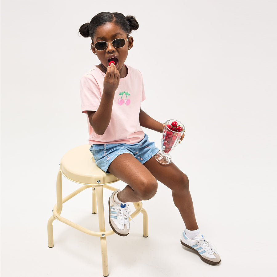 Miles the label T-shirt froncé rose à imprimé cerises
