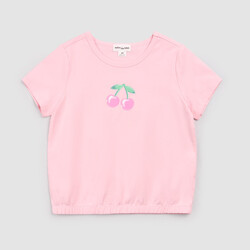 Miles the label T-shirt froncé rose à imprimé cerises