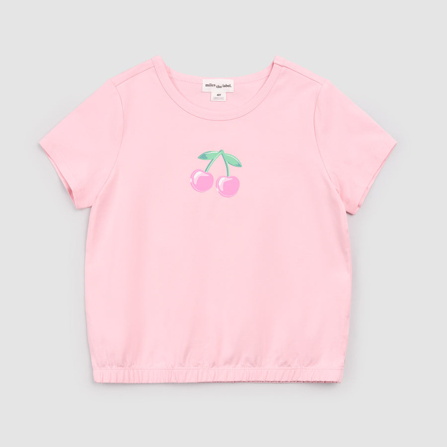 Miles the label T-shirt froncé rose à imprimé cerises