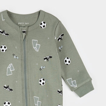 Petit Lem Soccer Print on Olive Sleeper