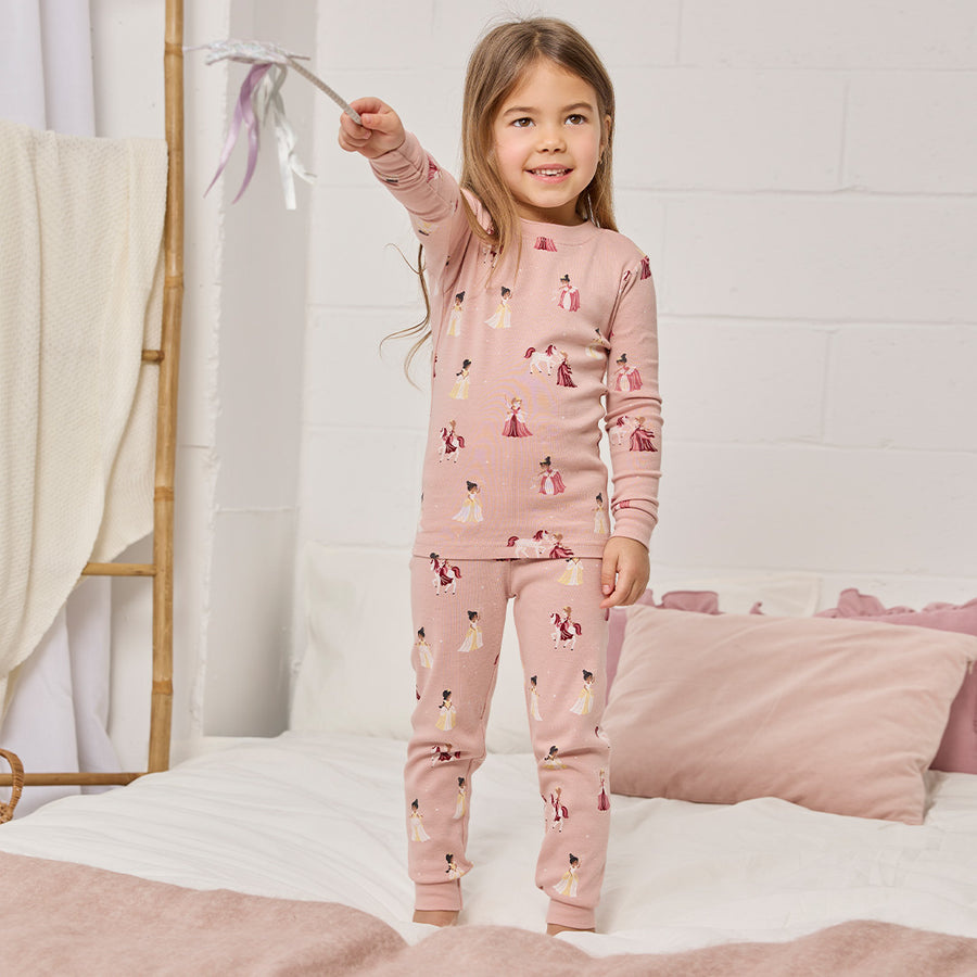 Petit Lem Ensemble pyjama vieux rose à imprimé princesses