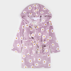 Petit Lem Daisies Print on Violet Plush Robe