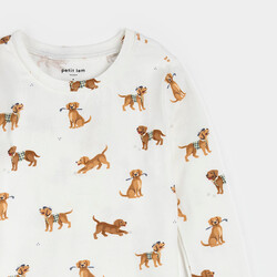 Petit Lem Golf Pups Print on Off-White PJ Set