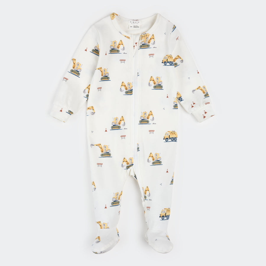 Petit Lem Dormeuse blanc cassé à imprimé excavatrices