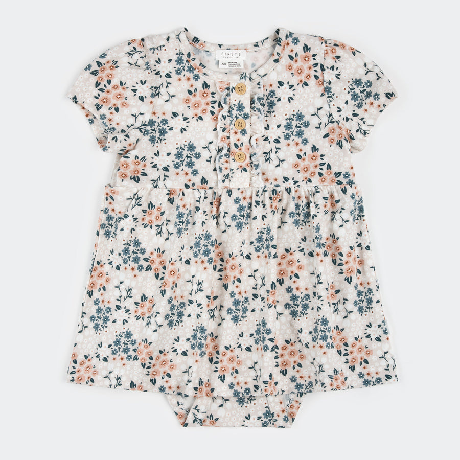 Petit Lem Robe cache-couche crème à imprimé fleurs printanières