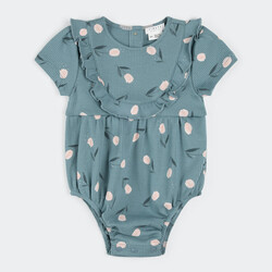 Petit Lem Tulips Print on Sea Blue Bubble Romper