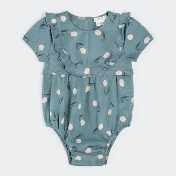 Petit Lem Tulips Print on Sea Blue Bubble Romper