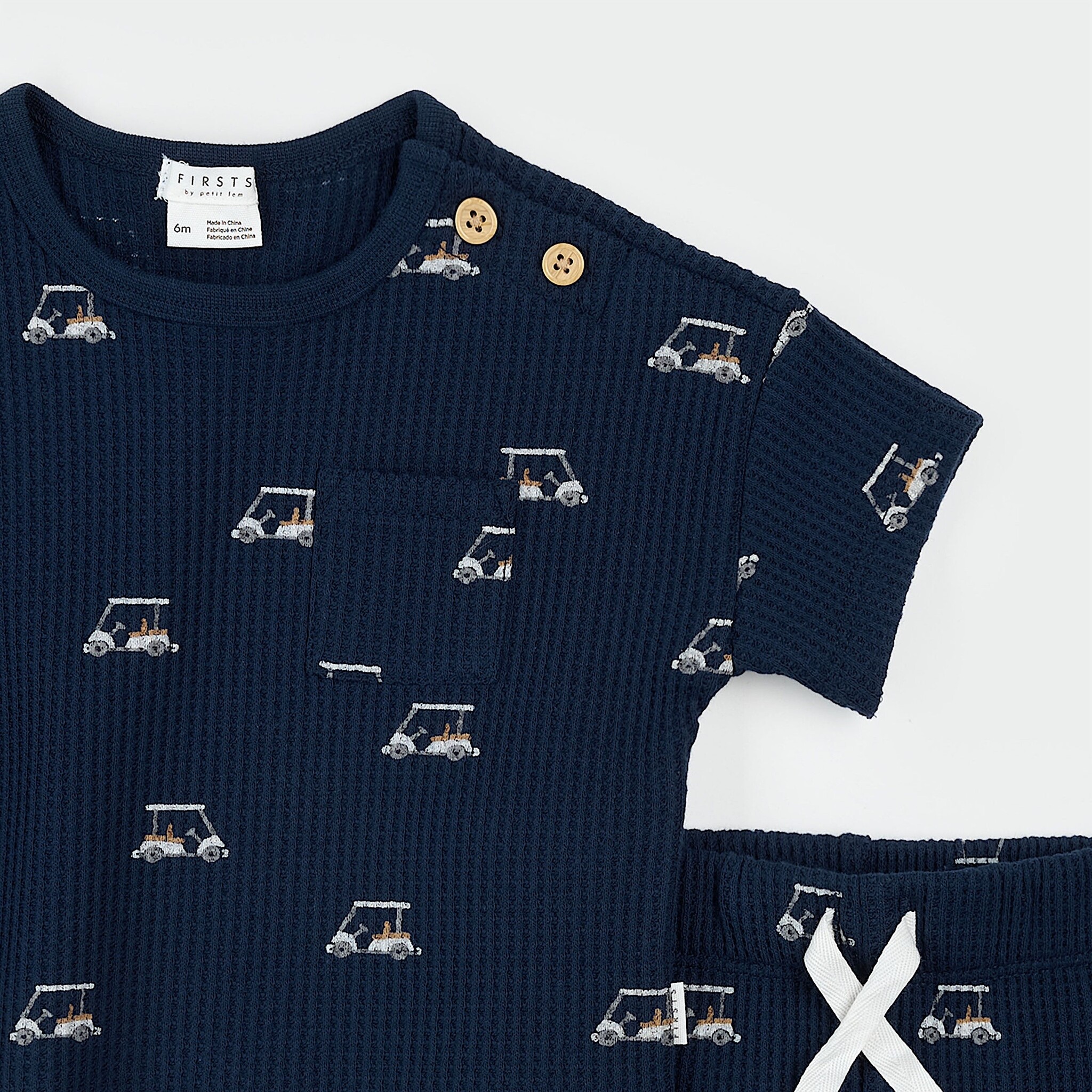 Petit Lem Ensemble short bleu marine à imprimé voiturette de golf